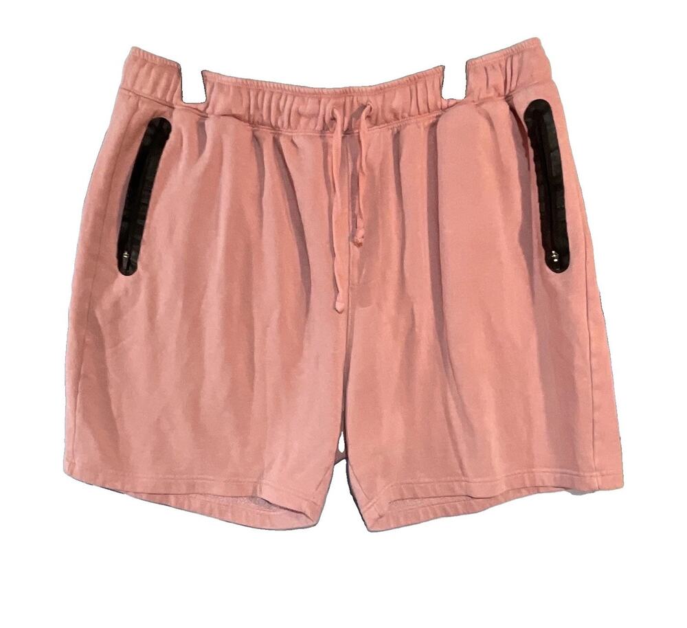 True Craft Men’s Pink Sweat Shorts Drawstring Elastic Waist Zip Pockets 2XL